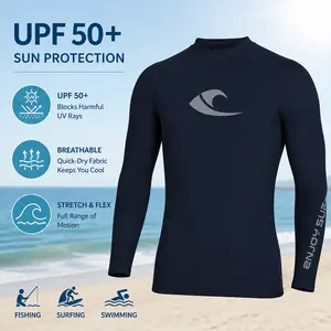 Men's UPF 50+ Long Sleeve Rash Guard Quick Dry Surf Shirt for Swimming & Water Sports Superior Sun Protection Comfortable for Surfing and Swimming