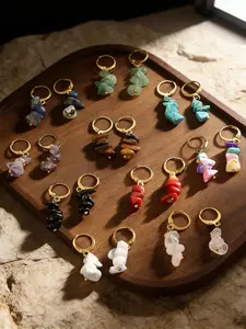 Natural Raw Stone Crystal Ear Cuff, Stainless Steel Material, Multi-Color Gemstones Available, Irregular Crystals Dangle Design