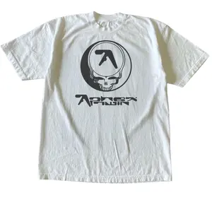 Vintage Aphex Twin Skull Graphic T-Shirt, Grateful Dead Steal Your Face Parody Art Print with Sharp Cyber Logo Typography, Unisex Streetwear Tee for Techno Music Fans, Y2K Grunge Outfit