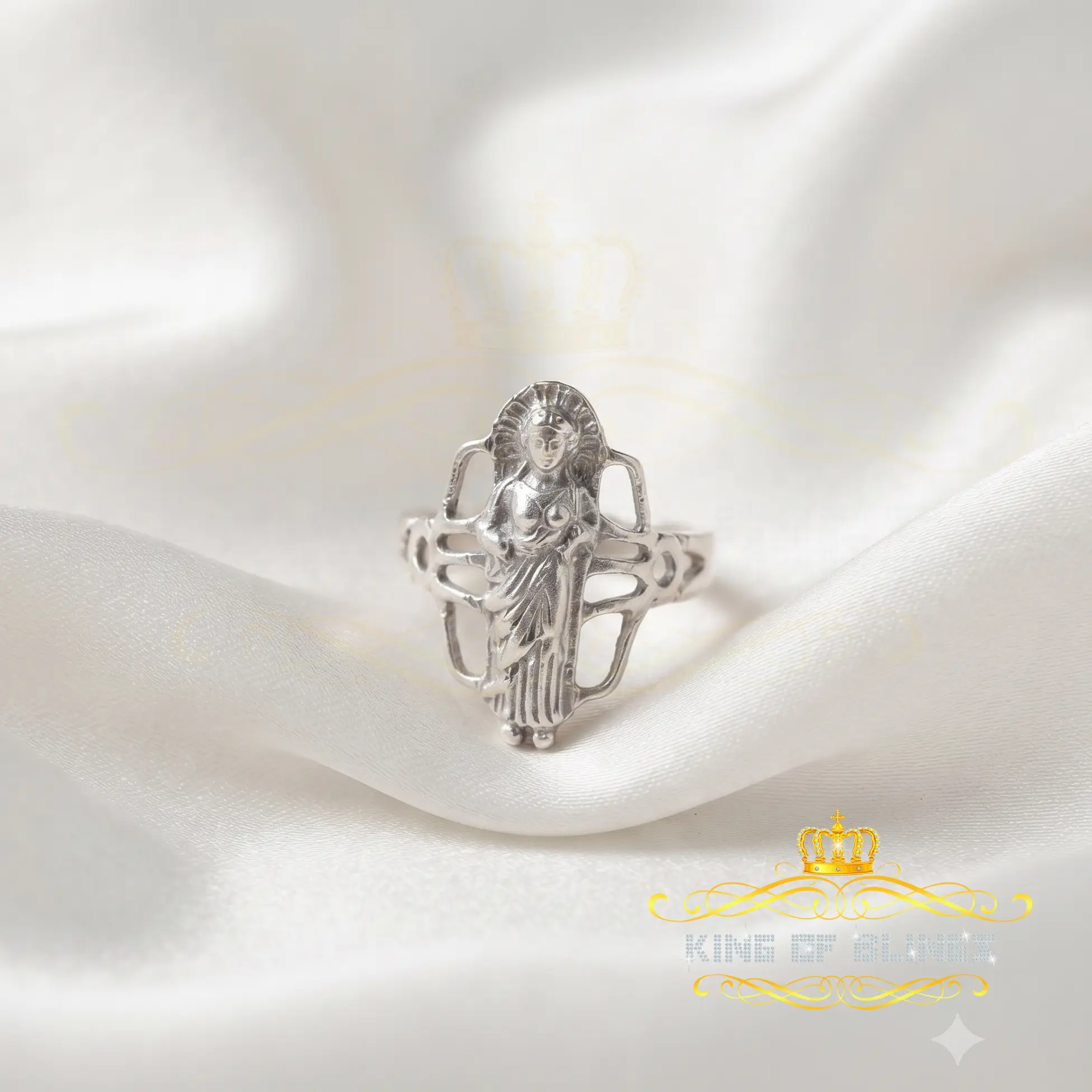 KING OF BLINGSReligious White 925 Sterling Silver St. Jude  Women's Ring Size 9.5