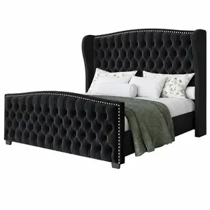 [MothersDayGift] #Summervibes AMERLIFE Modern Bed Frame with Wingback Headboard, Upholstered Bed Frame with Handmade Button Tufted & Nailhead, Wooden Slats Support/Luxury Bedroom Furniture/Queen/King/California King Size/Best Gift Ideas/Christmas Gifts