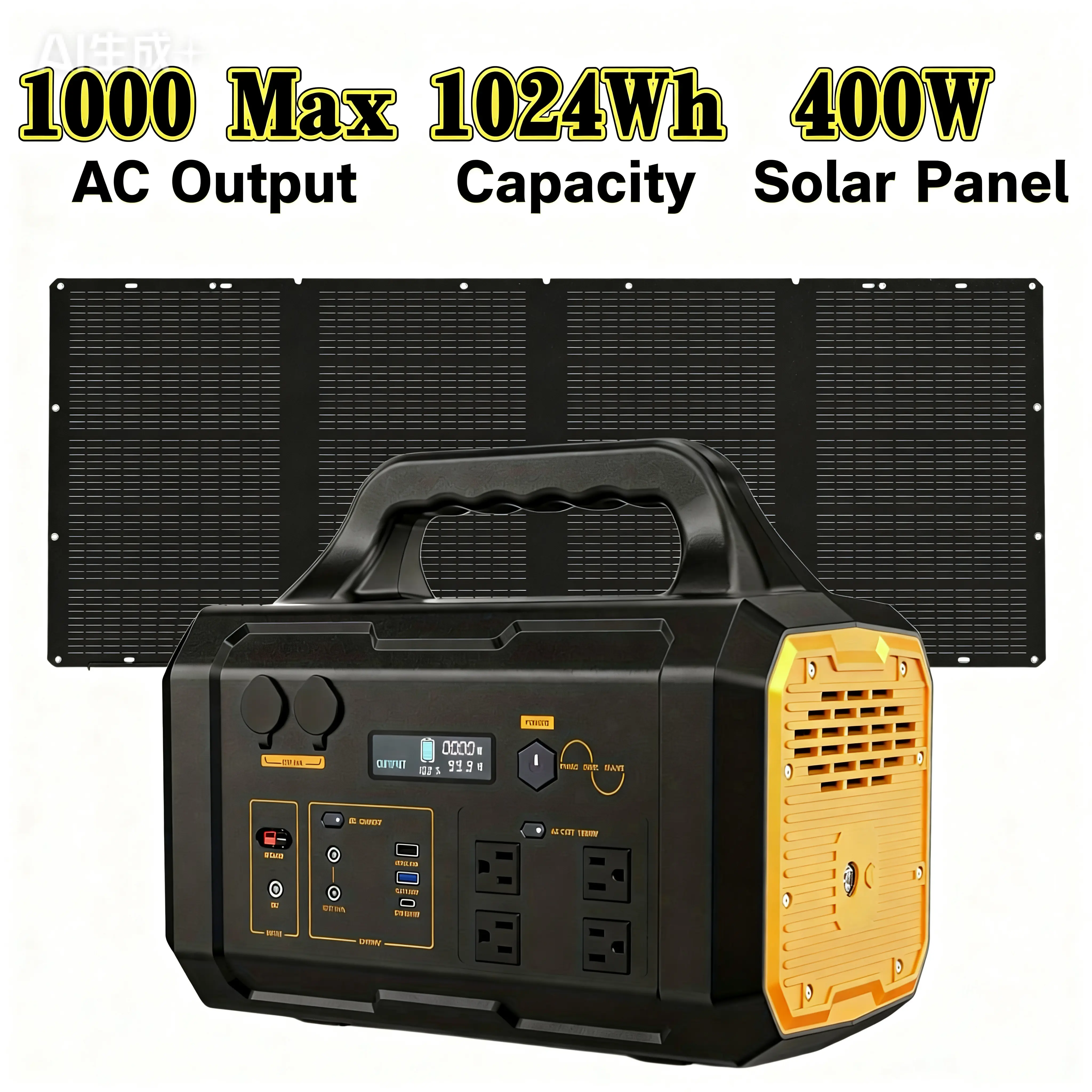 1000W LiFePO4 (LFP) Portable Power Station, 1024Wh Rechargeable Battery  with Digital Power Display, 120V AC Outlet,