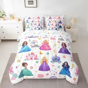 Cute Princess 7 Piece Bedding Set Castle Comforter Set with Sheets,Pillowcases & Cushion Cover for Adults Fairy Dreamy Bed in a Bag Rainbow Flower All Season Soft