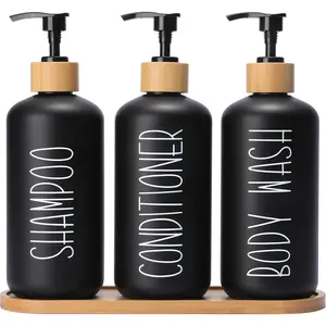 Black Shower Soap Dispenser Set, Contains 3 Extra-Thick PET Plastic Bottles with  Pumps, Shampoo Bottles Refillable with Pump  for Guest Room  Haves. (Black)