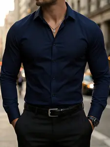 Men's Long Sleeve Casual Classic Shirt, Trendy Men's Csc11 Indigo, Collared Fitted Long Sleeve, Wrinkle Resistant Quick Dry Fabric