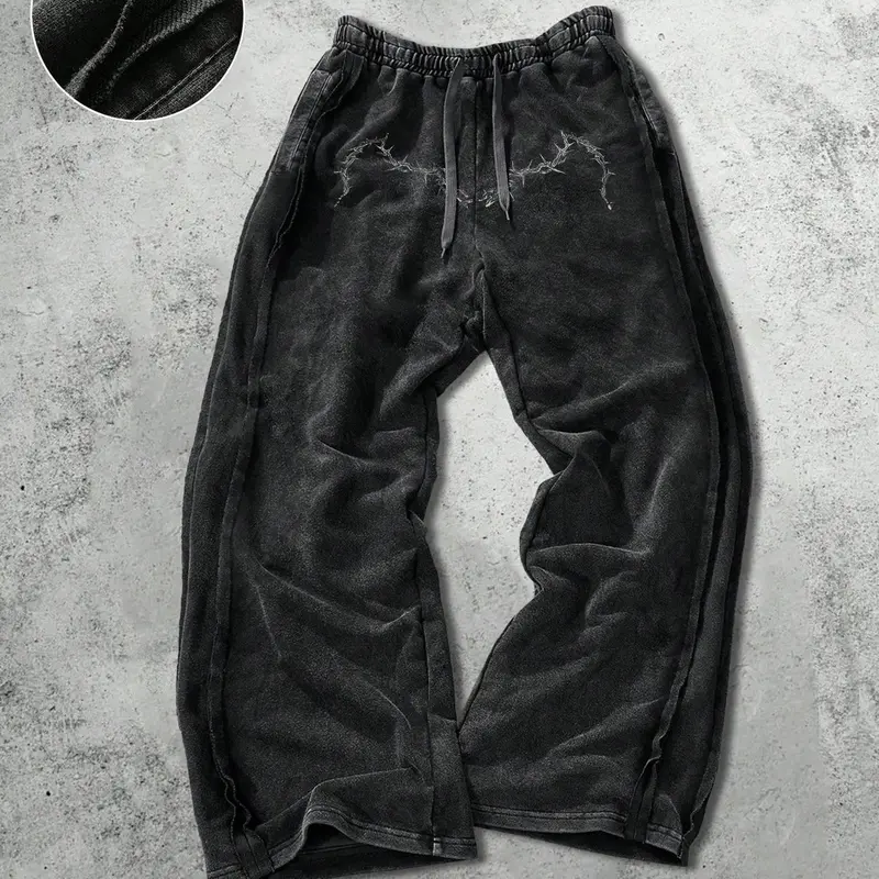 Men's Comfortable Long Pants, Breathable Sweat-Absorbing Fabric, Casual Spring & Fall Sports Wide Leg Joggers, Wide Leg Sweatpants, Casual Street Style