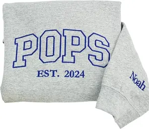 Custom Embroidered Pops Grandpa Sweatshirt – Personalized Nickname Unique Gift for Dad Birthday or Father’s Day, Valentine Day