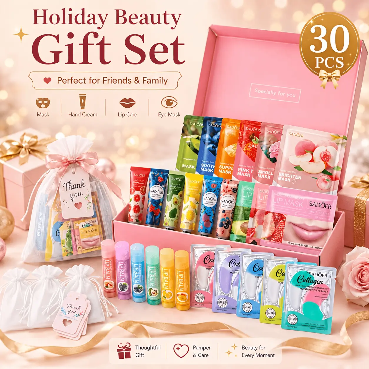 30pcs Skincare Gift Box, Rich In Various Fruit Extracts, Moisturizing And Hydrating Without Being Greasy, An Ideal Choice For Winter Hydration, Perfect For Giving To Family And Friends For Christmas.