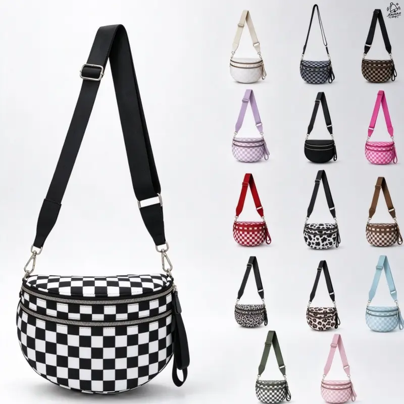 2026 New Women's Plaid Polyester Fashion Waist Pack - Adjustable Shoulder Strap,High-Capacity Lightweight Crossbody Bag, Casual Gym Street Style Bag for Summer Vacation