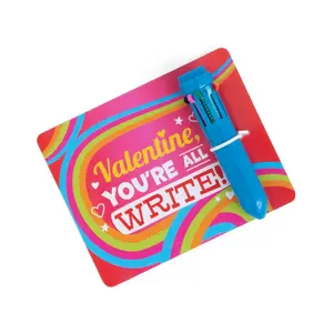 Mini Neon 10-Color Shuttle Pen Valentine Exchanges with Card for 12, 3 3/4"