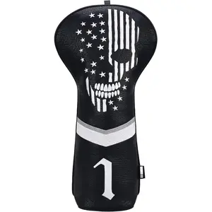 Golf Skull Skeleton Head Cover Golf Club Black Leather Headcovers Set Fits Driver Fairway Wood Hybrid Utility Putter Iron Wedge Headcover Abstract Tiger Golf Club Cover golf balls golf head covers