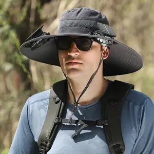 Unisex Adjustable Wide Brim Mesh Solar Bucket Hat - Portable Solar-USB Charging, All Seasons Sports & Outdoor Sunscreen Accessory for Fishermen