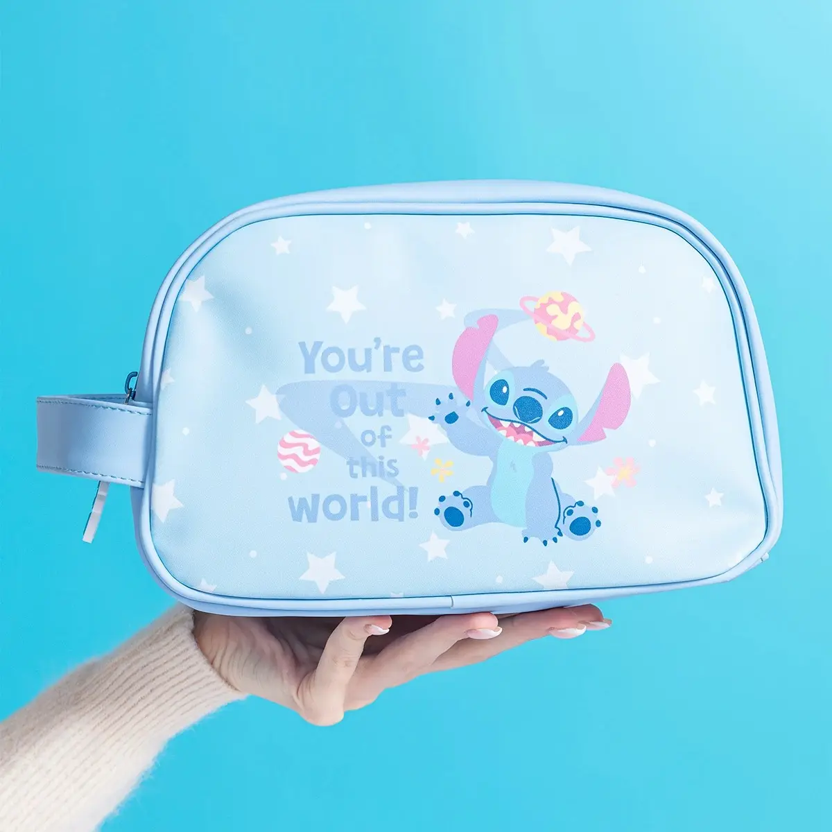 Women's Disney Stitch Print Makeup Bag - Cute Cartoon Rubber Pouch, Lightweight Travel Cosmetic Organizer, Handheld Purse Accessory, Back to School