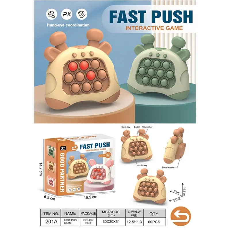 Cartoon Deer Shape Quick Push Game Console Electronic Pop It Game Light Up Pop It Pro Fast Push Puzzle Game Quick Push For Kid.