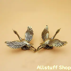 2pcs Elegant Brass Flying Crane Ornaments - Vintage Style Desktop Decor, Office Artwork, Tea Pet Accessories