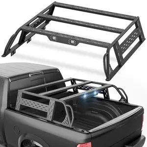 13.8" High Overland Bed Racks Truck Cargo Carrier Compatible with 2009-2018 Dodge RAM 1500/2500/3500 with 2 LED Lights and Bed Rails, Full-Size Truck Rear Ladder Rack Back Cross Bars
