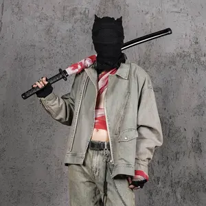 UNDERWATER Acid Wash Zipper Biker Jacket