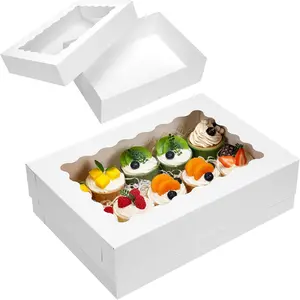 10 count 14x10x4in Half Sheet Cake Boxes White Rectangle Bakery Boxes with Window, for Cake Pastry Baking Donuts Cupcake Pie Packaging