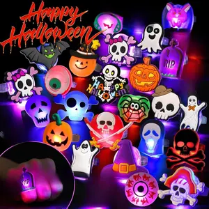 Halloween Party Favors for Kids Adults Gifts Halloween Treats LED Light Up Rings Flash Rings Glow In The Dark Party Supplies Goodie Non Candy Bag Filler Treats Prizes Decorations NEW VERSION