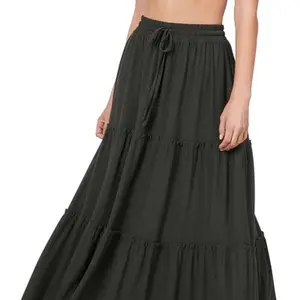 PLUS TIERED RUFFLE RAW HEM MAXI SKIRT