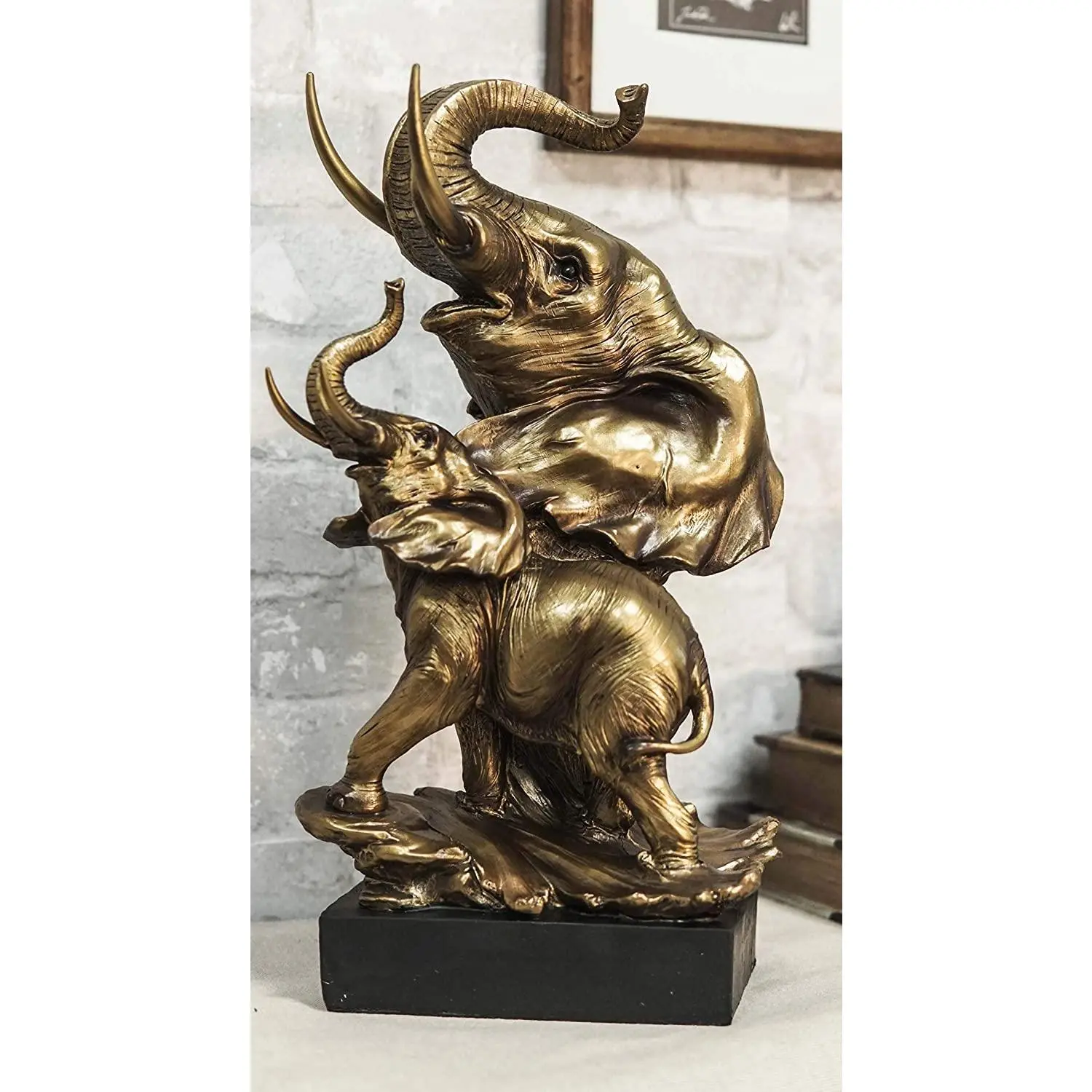 Ebros Large 15" Tall Elephant Bust with Trunk Up Bust Statue On Pedestal Base