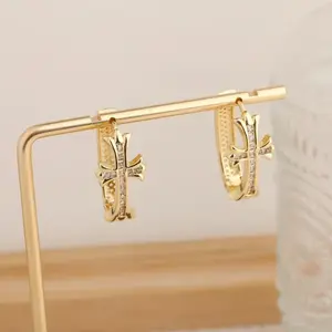 Zircon Cross Hoop Earrings for Women 2026, Chic European Style, Elegant Sparkling Minimalist Jewelry Women's Zircon Cross Hoop Earrings 2025, Elegant Sparkling Minimalist Jewelry, European Fashion Style