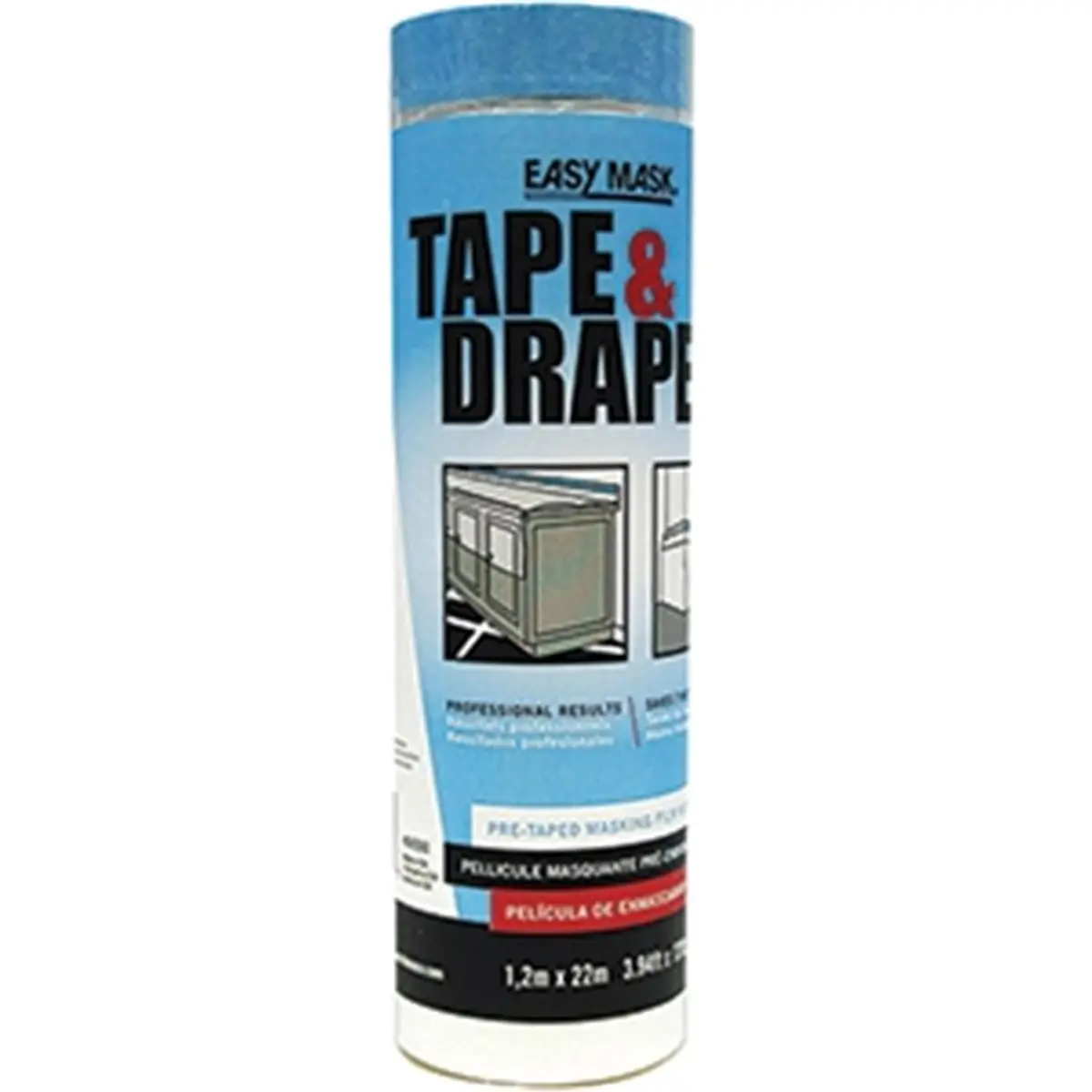 949560 Easy Mask Plastic Pretaped Drop Cloth - 1.2x22m Plastic Film, Single Roll for Home Projects, Paint Masking on Smooth Surfaces