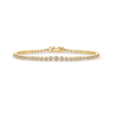 PAVOI 14K Gold Plated Graduated Simulated Diamonds Bezel Set Tennis Bracelets for Women - Cubic Zirconia Round Statement Bride Bracelet