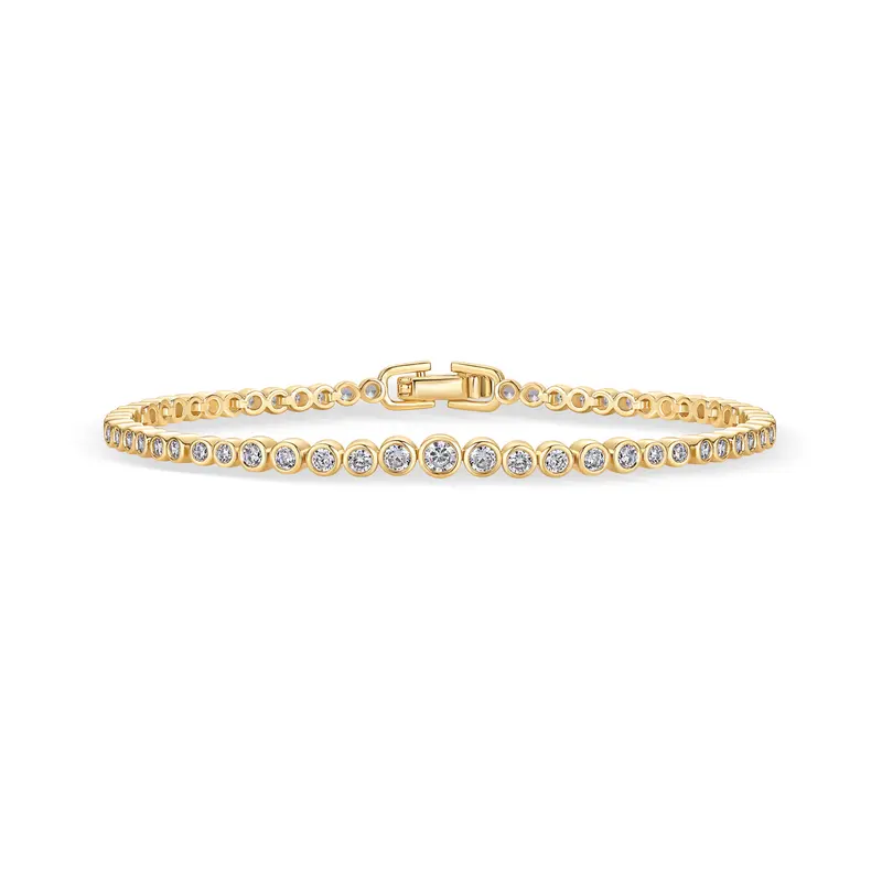 PAVOI 14K Gold Plated Graduated Simulated Diamonds Bezel Set Tennis Bracelets for Women - Cubic Zirconia Round Statement Bride Bracelet