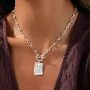 Outdoorfun Cross Choker Necklace for Women Gold Layered Chunky Paperclip Chain with Jesus Blessing Engraving Hip Hop Jewelry Unisex BlackFriday Gift