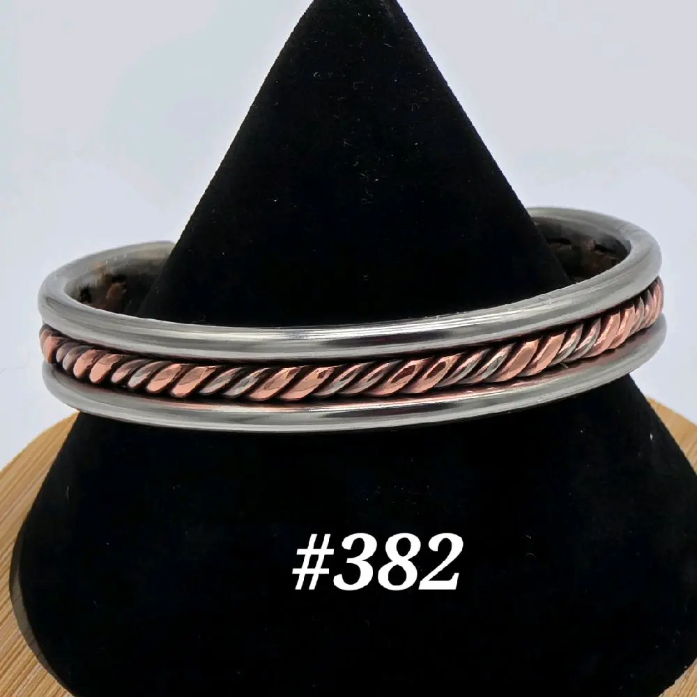 #382 SS & Copper 6" x 7/16" Cuff Bracelet Handmade Artisan Jewelry Unisex Gift Ready Hand Woven Open Cuff Design Comfortable Daily Wear