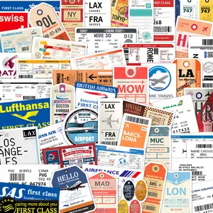 50Pcs Boarding Pass Airplane Ticket Graffiti Stickers DIY Luggage Notebook Decor Decals