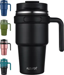 20oz Insulated Coffee Mug Tumbler with Handle – Stainless Steel Travel Mug with Lid & Straw, Leak-Proof Thermal Cup for Ice Coffee – Black