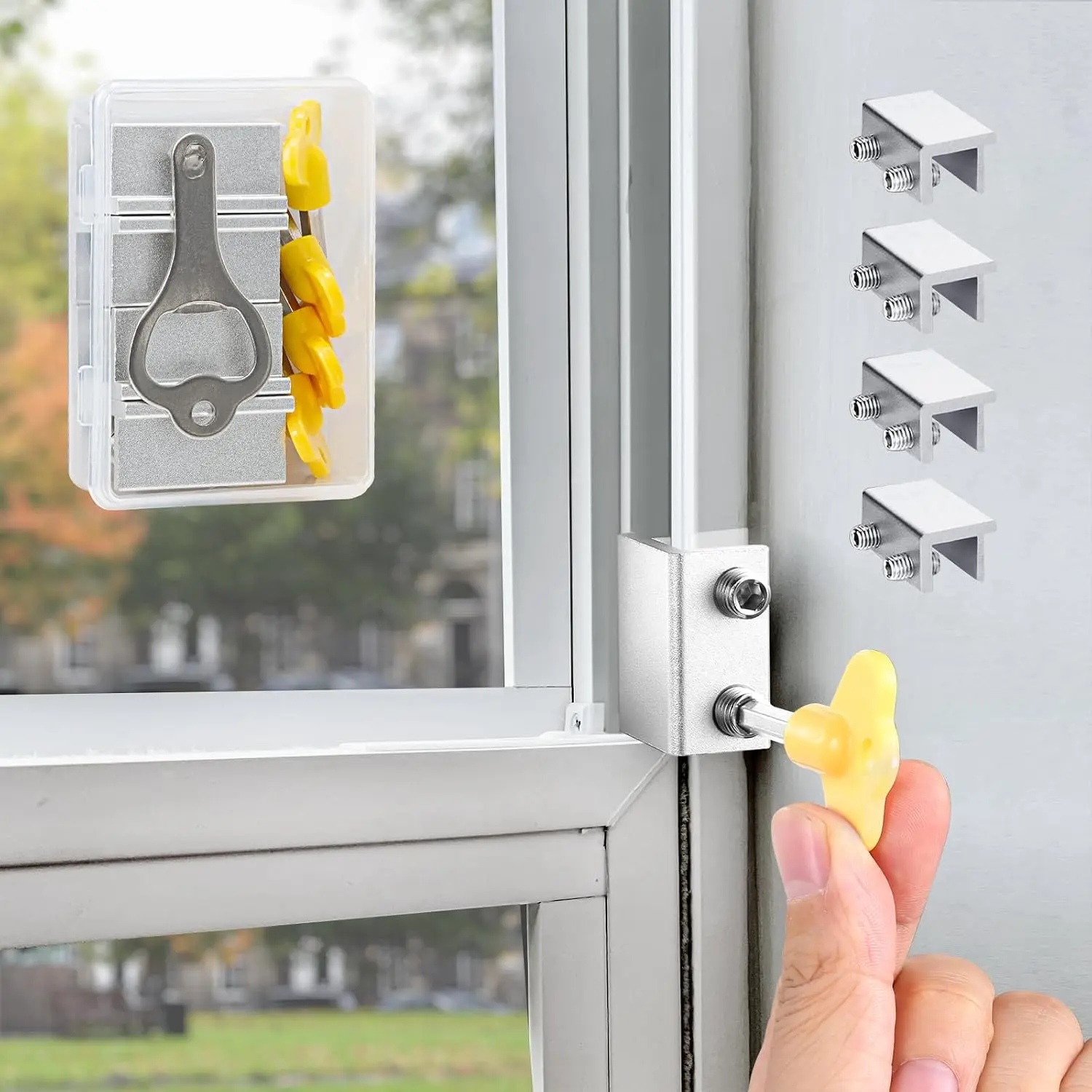 Window Locks,4 Sets Sliding Window Safety Locks with Key for Up and Down Windows,Easy to Install Vertical & Horizontal Window Security Lock,Adjustable Aluminum Window Stopper Lock(Silver)