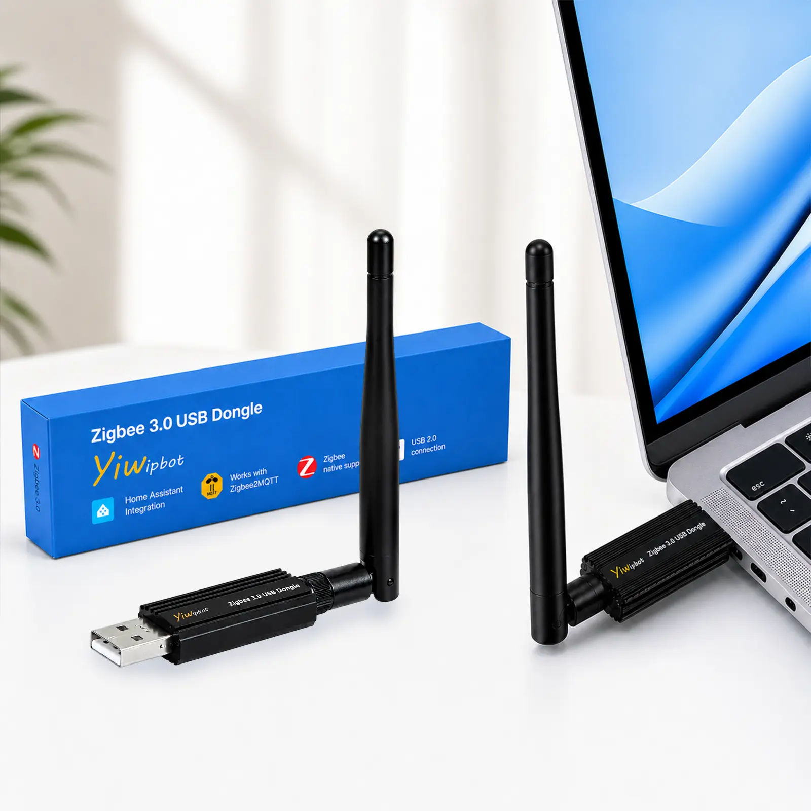 Zigbee 3.0 USB Dongle Coordinator, Smart Home Gateway Hub with External Antenna, Wireless Zigbee Adapter for Home Assistant, MQTT, SmartThings Automation, USB 2.0 Zigbee Controller for Smart Devices, Sensors, Lights and Home Automation