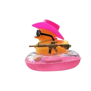 Chia Pink Duck Car Decoration - Adorable Duck with Pink Hat, Orange Body, and Golden Gun - Recommended for Ages 10-12 - No CPSIA Tracking Label