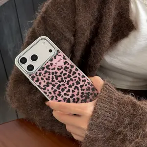 Silver Color Leopard Print Case for Apple iPhone 17 Pro Max, 16 Pro Max, 15 Pro Max, 14 Pro, Creative Fashion Phone Cover