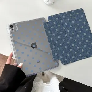 Cute Polka Dot Y-Fold iPad Case, Shockproof Bend-Resistant with Pen Slot, Fits iPad 10/9/8/7, Air/10.9/11 Inches, High Aesthetic Tablet Cover