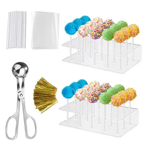 Cake Pop Mold Sticks and Wrappers Cake Pop Kit Set Include 100 Parcel Bags 100 Papery Treat Sticks Metallic Twist Ties Scooper Ball Maker Lollipop Tools for Candy Chocolates and Cookies Halloween Baking