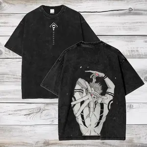 Jujutsu Kaisen Anime Acid Washed Oversize T-Shirt Sukuna Anime Tee Gif