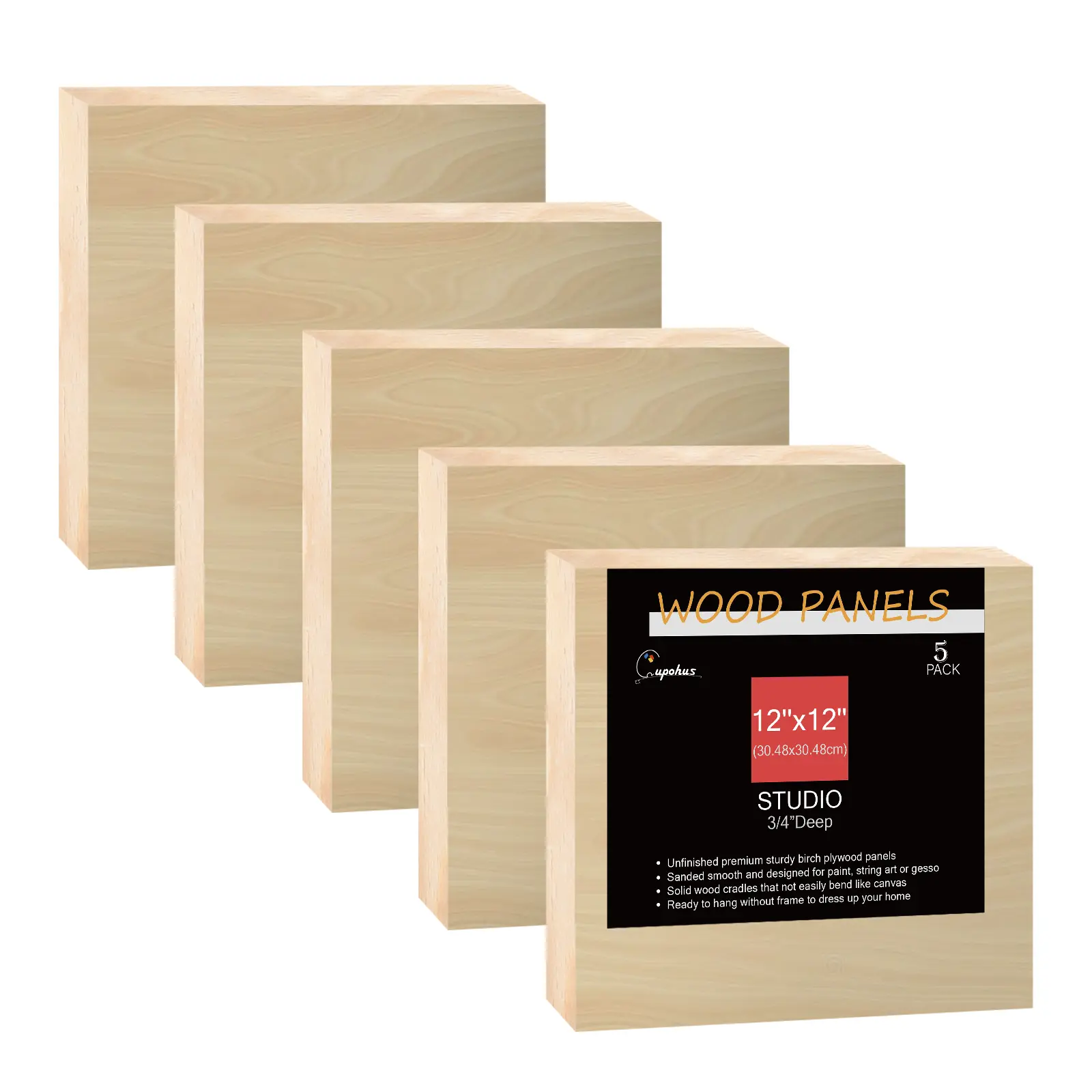 AYJKSEVEN Sturdy Unfinished Birch Plywood Artistic Cradle Panels, 5-Pack 3/4'' Deep 11 x 14 Wood Cradles for Painting, Pouring Art, DIY Woodwork Crafts
