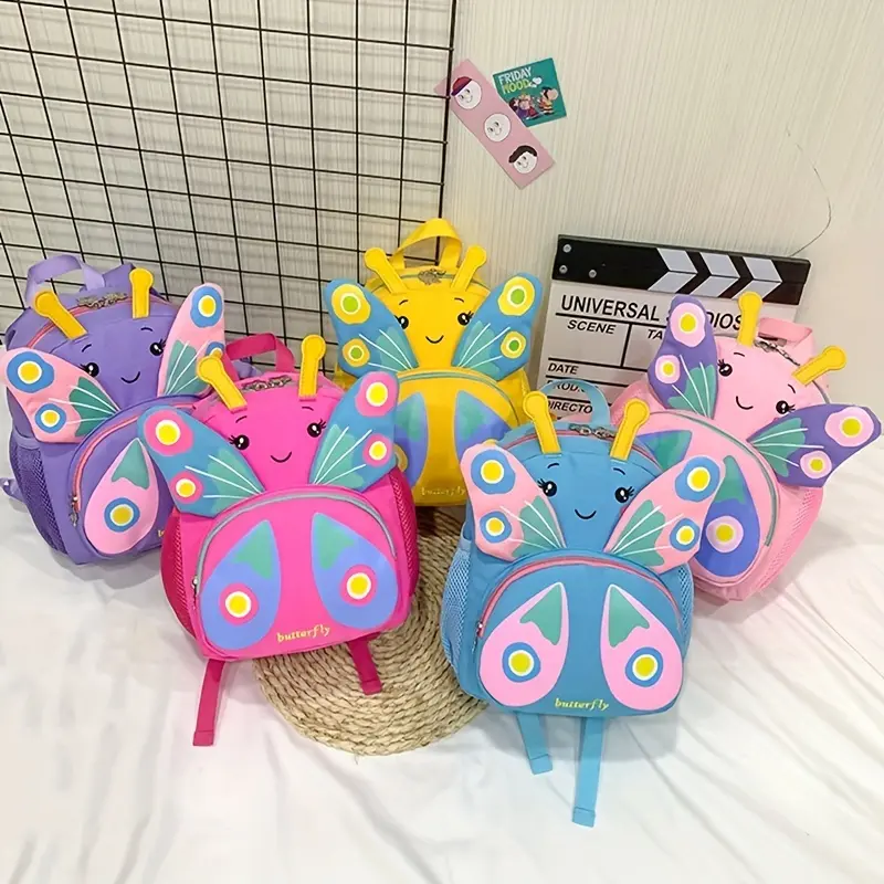 2026 New Model Children's Backpack Kindergarten Anti-Lost Backpack Girls Cute Cartoon Butterfly Preschool Backpack
