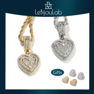 [LeBijouLab] 2025 Holiday Gift | Golden & Silver Iced-Out Bling Bling Heart Necklace w/ 20inches or 24inches Stainless Steel Rope Chain | Holiday Gift | Christmas Gift | Gifts for Girlfriend | Gifts for Wife | Gifts for Boyfriend P1