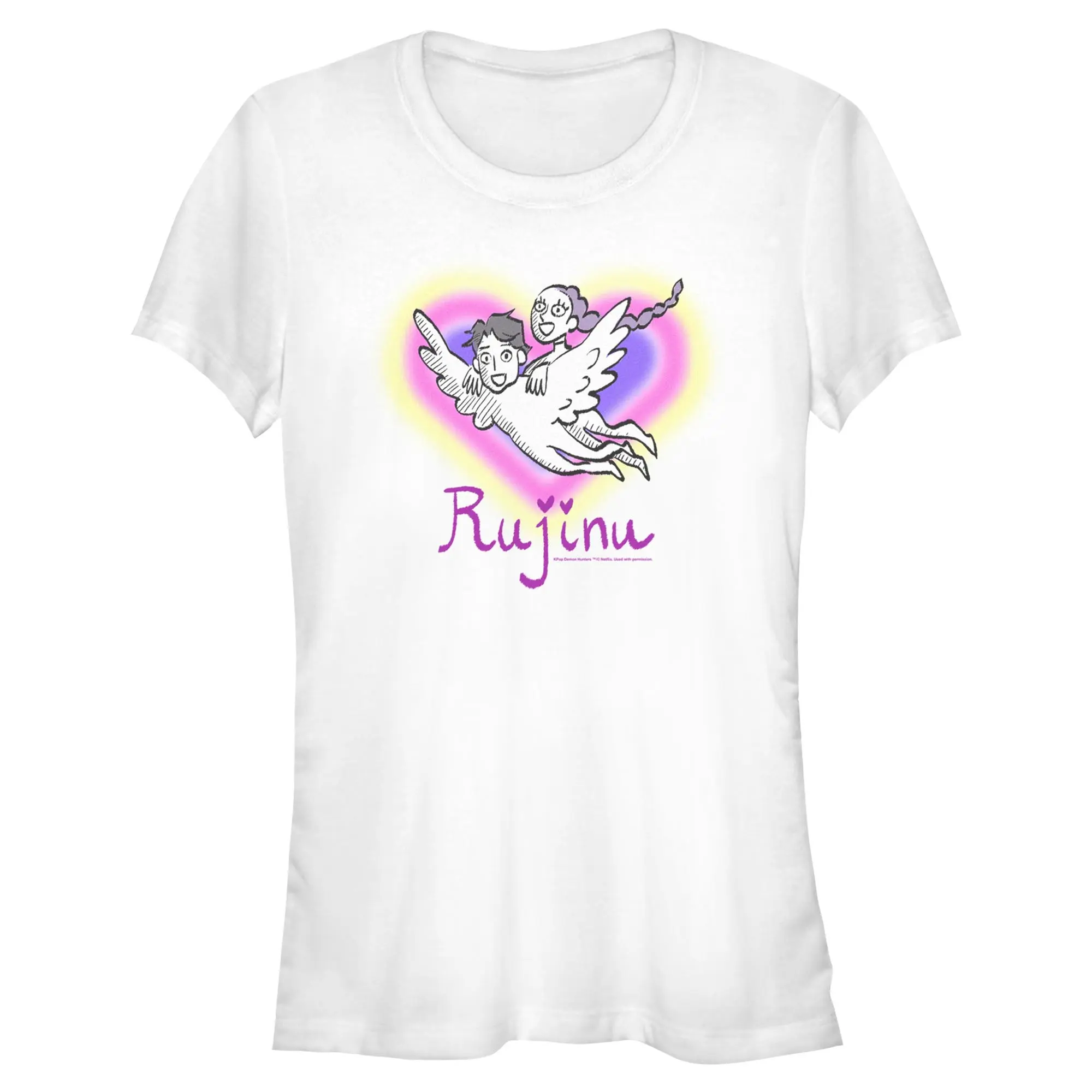 Women's Short-Sleeve Casual Cute Everyday KPop Demon Hunters Fan Art Rujinu Heart T-Shirt for Juniors