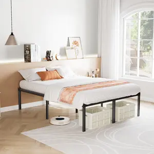 King Size Metal Platform Bed Frame - Low, Modern, Durable Heavy-Duty Steel Slatted Base, No Box Spring Needed, Under-Frame Storage for Space Maximization, Ideal for Primary & Guest Rooms, Low Platform Bed, King Size Bed Frame