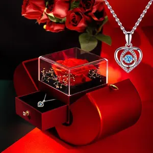 Preserved Real Rose with Necklace Gift Box Set, Eternal Rose Flowers Gifts for Anniversary Birthday Valentine��s Day Mothers Day Christmas, Jewelry Set for Women Mom Girlfriend Wife Grandma Artificial Rose Bouquet with Love Necklace