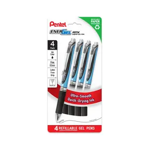 Pentel EnerGel RTX Liquid Gel Pens, Needle Tip, Fine (0.5mm), 4-Pk