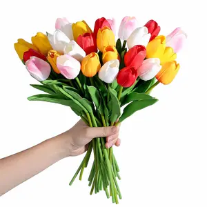 24 Pcs Fake Tulips Artificial Flowers Real Touch PU Faux Flowers Tulip Stems for Wedding Spring Bouquet Floral Arrangement Party Home Office Decorations for Mother's Day
