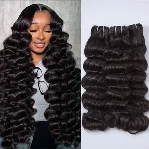 JOPEAR【14A Premium Upgraded】40 Inch Loose Wave Bundles Human Hair 1 3 4 PCS Raw Virgin Unprocessed Brazilian Loose Deep Wave Hair Weave Extensions #Summer