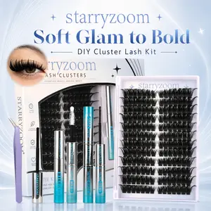 STARRYZOOM DIY Cluster Lash Kit, Soft Glam to Bold Lash Styles with Bond, Seal, Remover & Applicator  at Home Makeup  gift Cosmetic Eyelashes Extensions